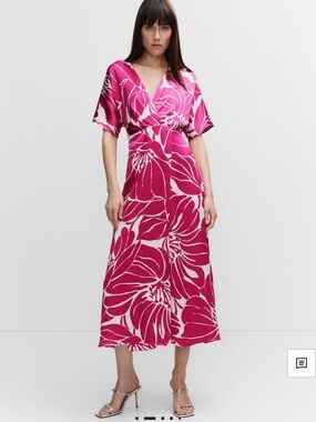 Floral Wrap Midi Dress in Fuchsia and White
